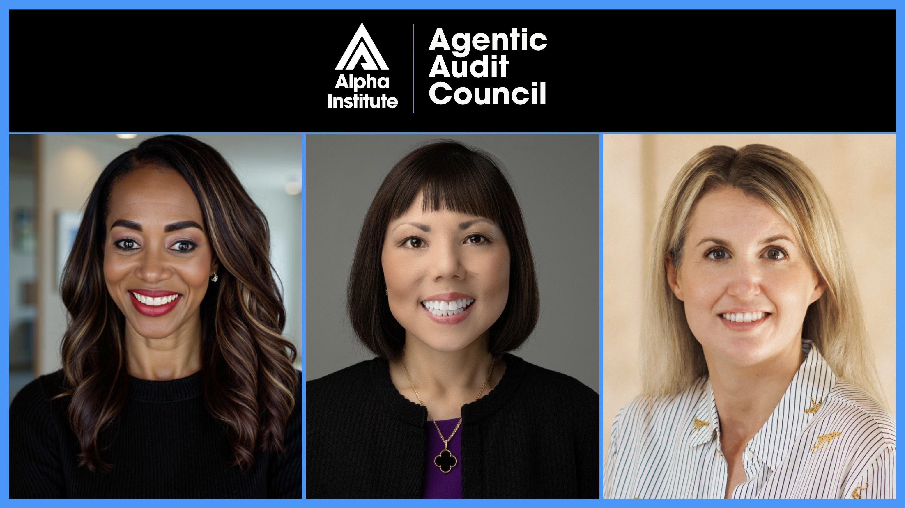 Agentic Audit Council launch artwork featuring Shannon Nash, Janet S. Wong, and Colleen Honigsberg.